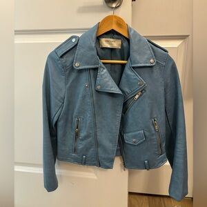 Zara Blue motorcycle faux leather jacket. Worn once